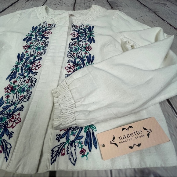 NANETTE LEPORE embroidered lined linen cotton boho lightweight jacket NEW size 2 - Picture 6 of 14